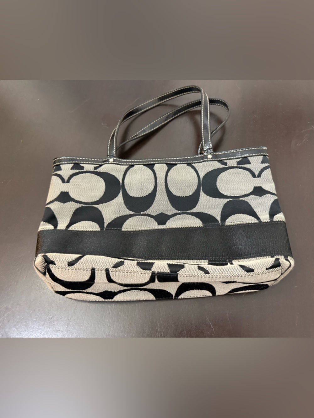 Coach Black and Cream Signature Canvas Tote